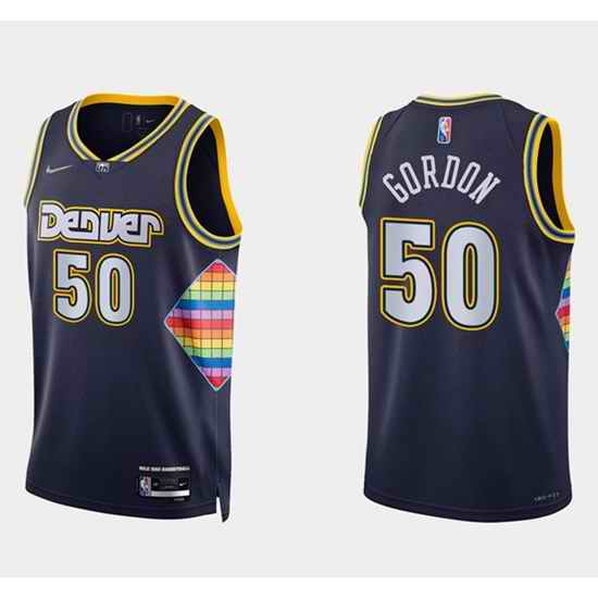 Men Denver Nuggets 50 Aaron Gordon Navy 2021 22 City Edition 75th Anniversary Stitched Jersey
